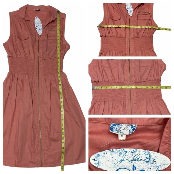 J Gee Blush Pink Sleeveless Collared Full Zip Mini Shirt Dress - Picture 12 of 12